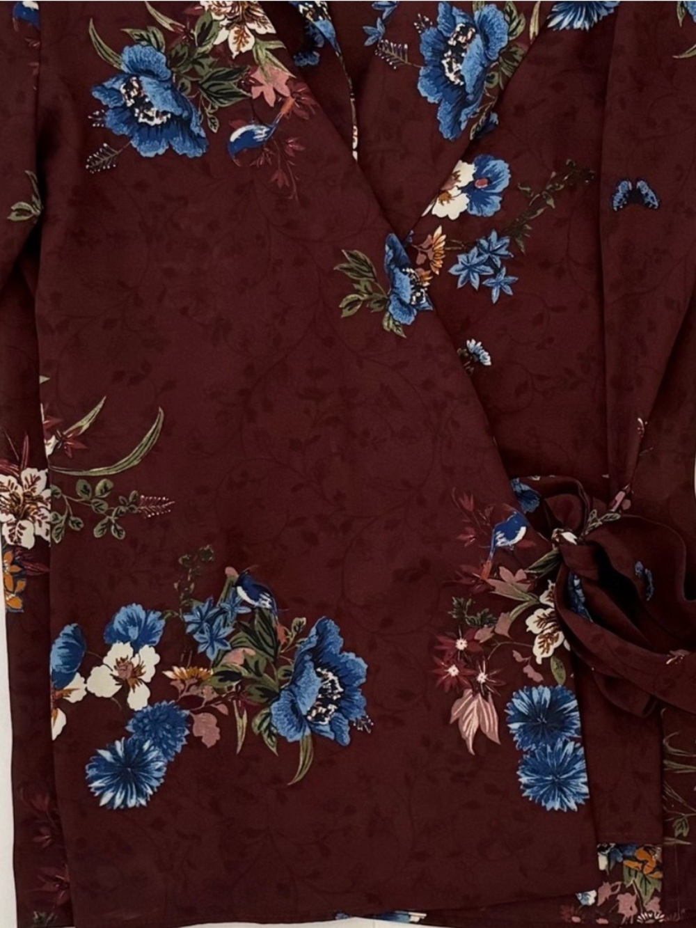 Zara Women's Floral Wrap Long Sleeve Lightweight Blouse Top, Burgundy, Size S - Picture 9 of 11